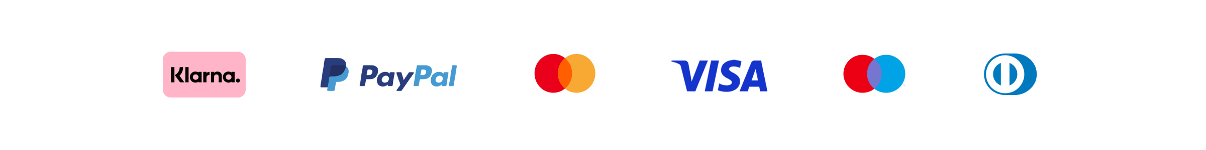 Payment logos_Klarna, Paypal, Mastercard, Visa, Maestro, Diners - RATIO 8x1